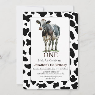 Vache Noir et blanc Invitation d'anniversaire