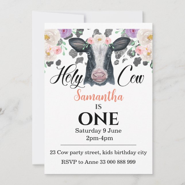Vache sainte 1er Invitation d'anniversaire (Devant)