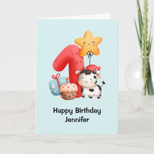 Vache souriante mignonne adorable Carte de premier (Devant)