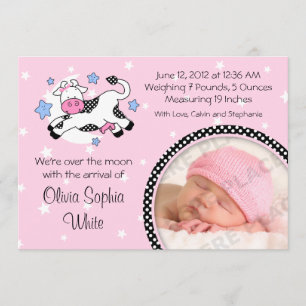 Vache sur lune Baby Photo Faire-part de naissance