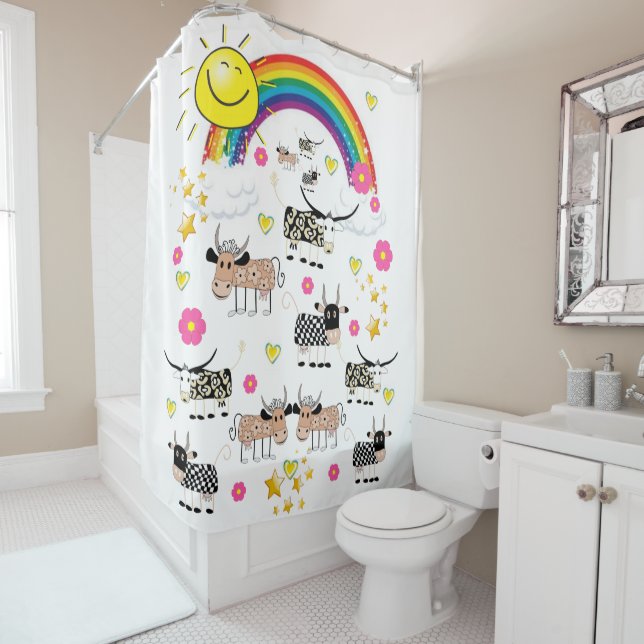 Vaches de rideau de douche Sun Rainbows Fleurs flo (En situation)