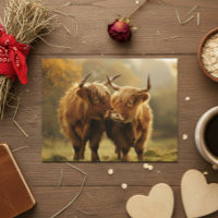 Vaches des Highlands amoureuses Carte postale