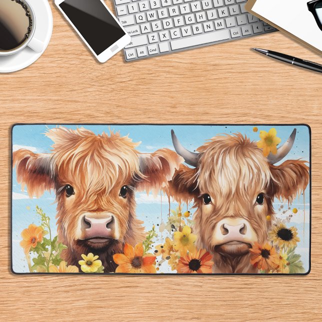 Vaches Highland Cute Aquarelle Florale Animal de f (Créateur téléchargé)