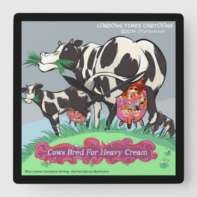 Vaches Lourdes 4 Crème Lourde Drôle Carré Horloge  (Recto)