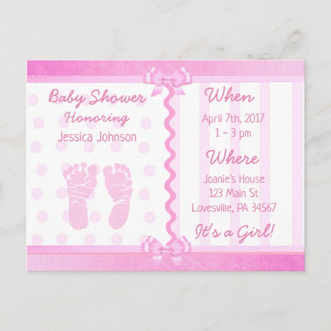 Vaches roses et Baby shower Pois Invitation (Devant)
