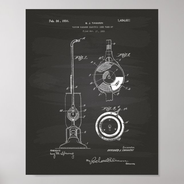 Vacuum Cleaner 1924 Patent Art Chalkboard Poster (Front)