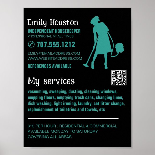 Vacuum Cleaner Silhouette, Housekeeper, Maid Poster (Front)