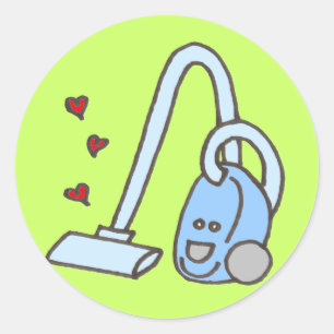 Vacuum Cleaner with Hearts Classic Round Sticker