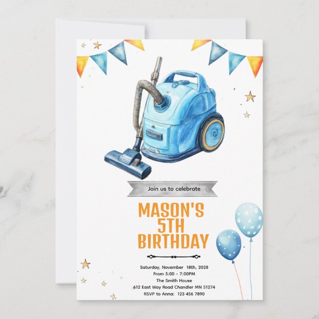 Vacuum cleaning Birthday party Invitation (Front)