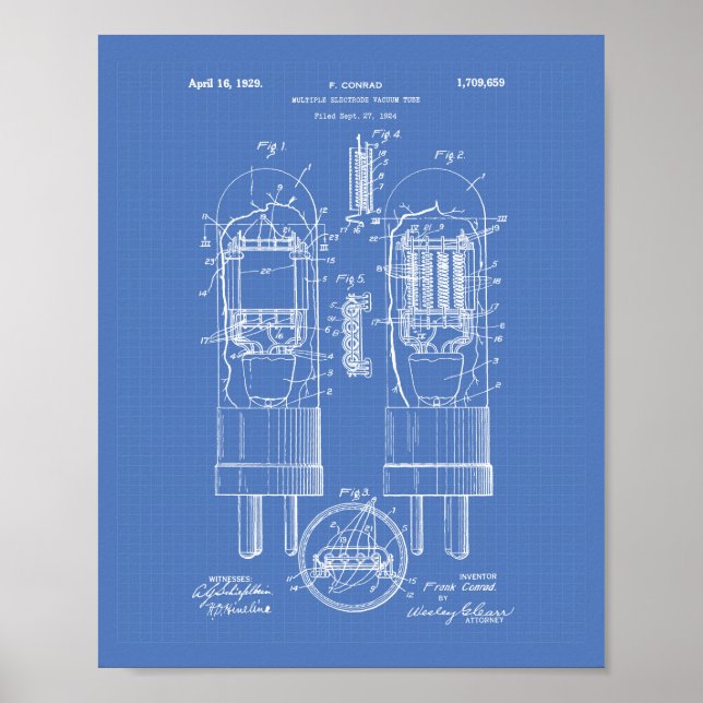 Vacuum Tube 1929 Patent Art Blueprint Poster (Front)