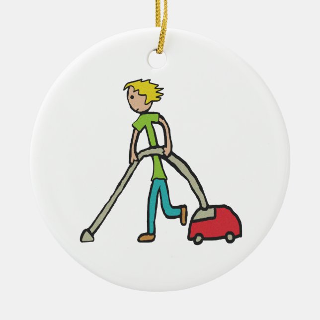 Vacuuming Ceramic Ornament (Front)