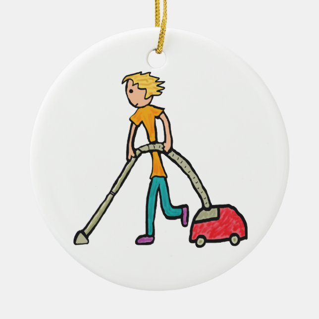 Vacuuming Ceramic Ornament (Front)