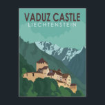 Vaduz Castle Liechtenstein Travel Vintage Art Postcard<br><div class="desc">Vaduz Castle vector artwork. The castle gave its name to the town of Vaduz,  the capital of Liechtenstein,  which it overlooks from an adjacent hilltop.</div>