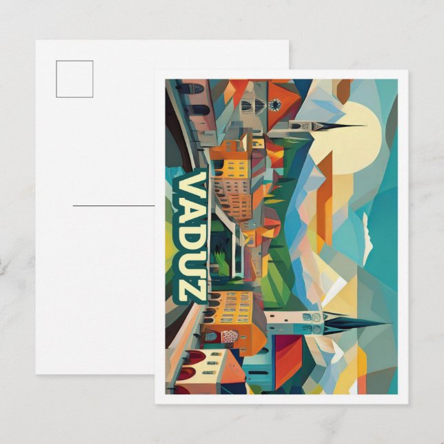 Vaduz Liechtenstein Travel artistic colourful Postcard (Front/Back)