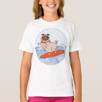 Vague à cheval heureux chien carlin sur le T-Shirt