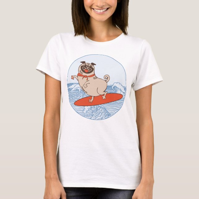 Vague à cheval heureux chien carlin sur le T-Shirt (Devant)