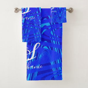 Vague abstraite bleue néon Monogramme Initial Naut