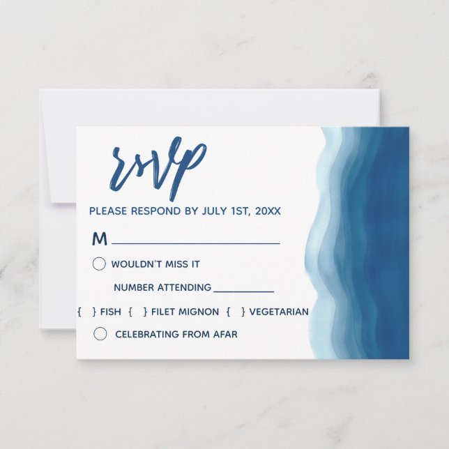 Vague aquarelle bleue | Cartes RSVP (Devant)