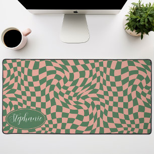 Vague Rétro : Damier Rose Vert Ondulé Moderne