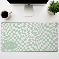 Vague Rétro : Damier Vert Menthe Moderne Ondulé