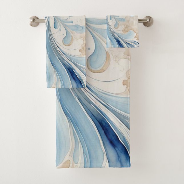 Vagues Abstraites 3 serviettes de bain (En situation)