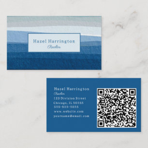 Vagues Abstraites bleues QR Code Carte de visite m