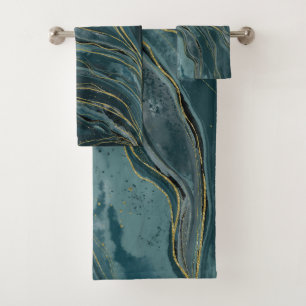 Vagues aquarelles abstraites bleu sarcelle or