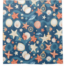 Vagues côtières et coquillages Douche rideau