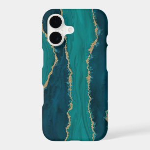 Vagues d'agate sarcelle – Marbre abstrait avec or
