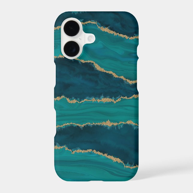 Vagues d'agate sarcelle – Marbre abstrait avec or (Verso)