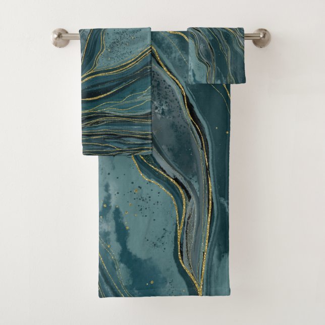 Vagues d'aquarelle Abstraite turquoise Blue Gold (En situation)