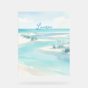 vagues de plage à l'aquarelle bleu pastel nom modi