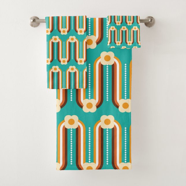 Vagues et fleurs rétro, Turquoise, Orange, Chocola (En situation)