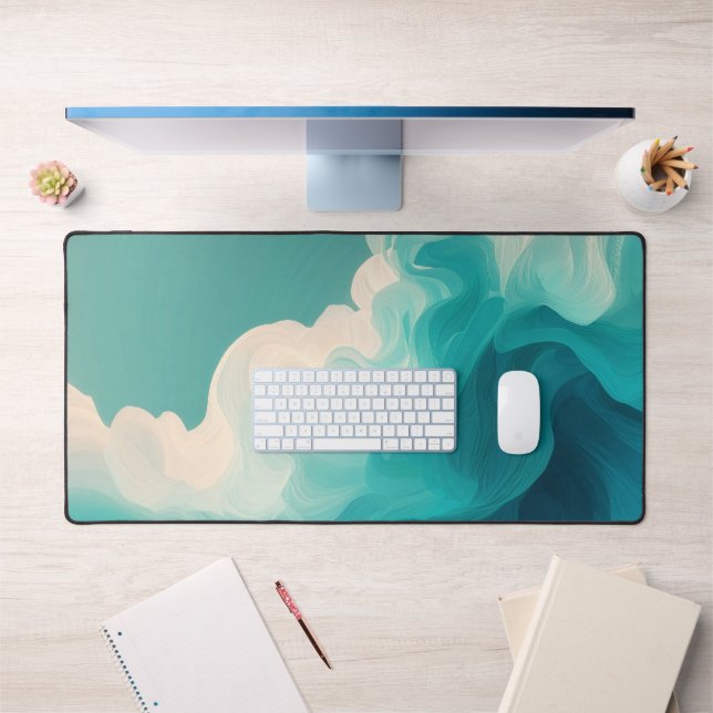 Vagues fluides sarcelle et blanc (Bureau 1)
