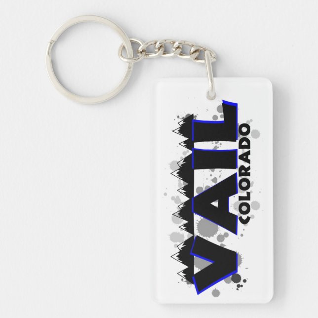 Vail Colorado artistic blue paint splats keychain (Front)