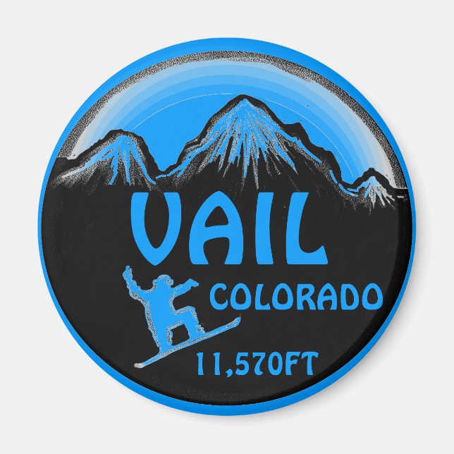 Vail Colorado blue snowboard art magnet (Front)