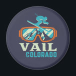 Vail Colorado Retro Skiing Snowboarding Magnet<br><div class="desc">Vail Colorado winter travel. Vintage retro ski and snowboard design for those who love winter sports,  outdoor adventure,  skiing and snowboarding. Cool extreme sports merchandise for your next ski trip on the snow mountain. Perfect for winter holiday and vacation. Great Christmas gift and birthday present for family and friends.</div>
