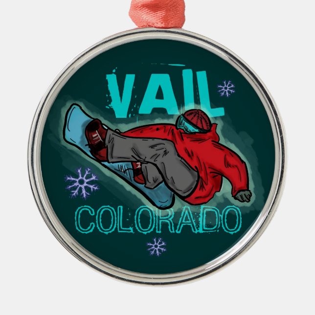 Vail Colorado snowboarder ornament (Front)