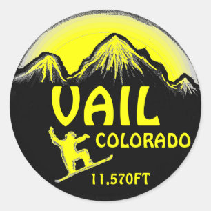 Vail Colorado yellow snowboard art stickers