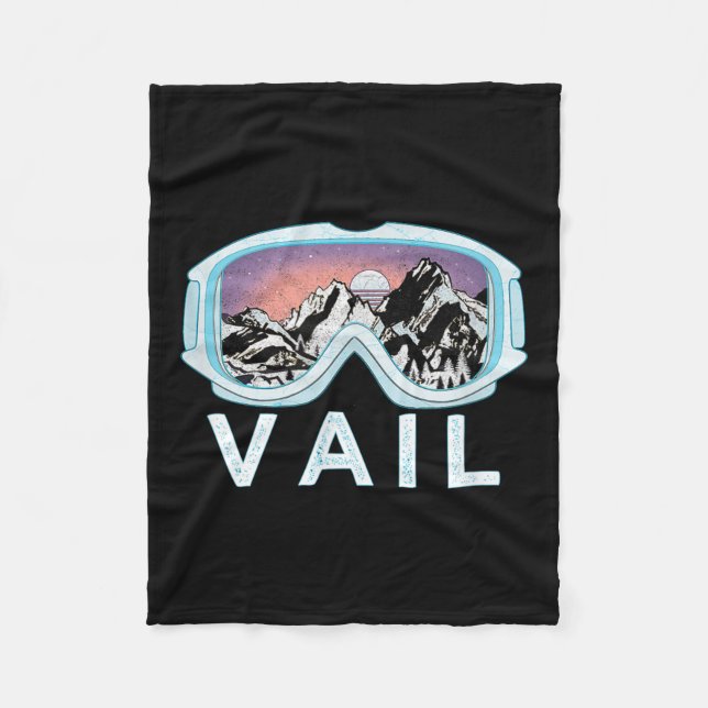Vail Ski Snowboard Design_vail, Co Goggles Skiing  Fleece Blanket (Front)