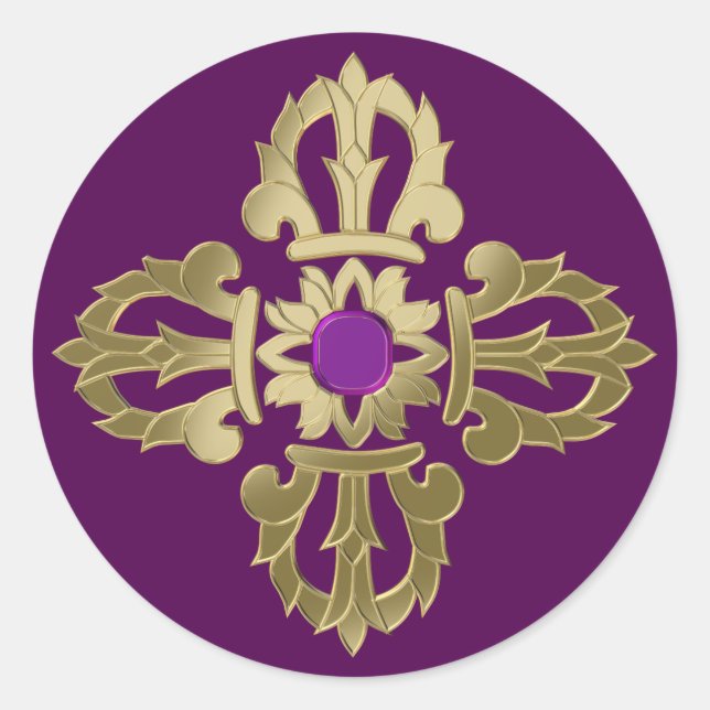Vajra golden buddhist symbol classic round sticker (Front)