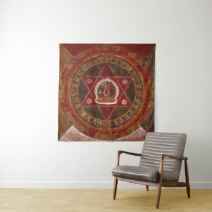 Vajrayogini stands in two crossed red triangles tapestry