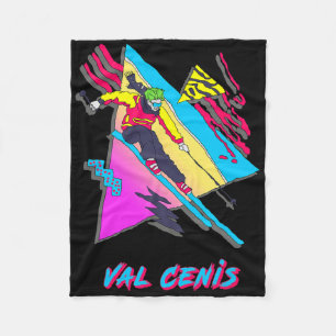 Val Cenis Retro Ski Skiing Character With Abstract Fleece Blanket