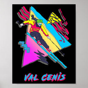 Val Cenis Retro Ski Skiing Character With Abstract Poster