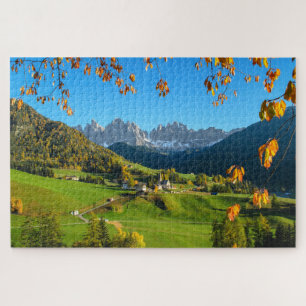 Val di Funes Dolomites valley with autumn leaves Jigsaw Puzzle