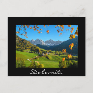 Val di Funes vallée avec feuilles d'automne carte