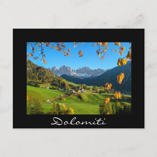Val di Funes vallée avec feuilles d'automne carte  (Devant)
