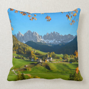 Val di Funes valley with autumn leaves pillow