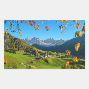 Val di Funes with autumn leaves rectangle sticker