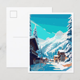 Val Disere France Art Vintage Travel Illustration Postcard